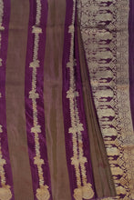 Load image into Gallery viewer, Banaras Crepe Saree with Self Colored Tissue Stripes and Motifs comes with Contrast Blouse
