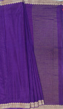 Load image into Gallery viewer, Banaras Crepe Saree with Thin Zari Stripes,Self Color Border,Paluu and Contrast Butti Blouse
