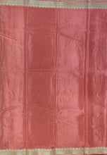 Load image into Gallery viewer, Banaras Crepe Saree with Thin Zari Stripes,Self Color Border,Paluu and Contrast Butti Blouse
