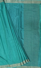 Load image into Gallery viewer, Banaras Crepe Saree with Thin Zari Stripes,Self Color Border,Paluu and Contrast Butti Blouse
