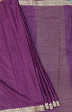 Load image into Gallery viewer, Banaras Crepe Saree with Thin Zari Stripes,Self Color Border,Paluu and Contrast Butti Blouse
