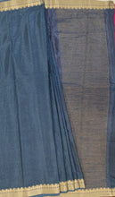 Load image into Gallery viewer, Banaras Crepe Saree with Thin Zari Stripes,Self Color Border,Paluu and Contrast Butti Blouse
