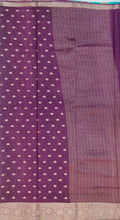 Load image into Gallery viewer, Banaras Crepe Saree with Thin Zari Stripes and Buttis,Self Color Border,Paluu and Contrast Butti Blouse-Wine color.
