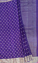 Load image into Gallery viewer, Banaras Crepe Saree with Thin Zari Stripes and Buttis,Self Color Border,Paluu and Contrast Butti Blouse-Jamoon color.
