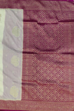 Load image into Gallery viewer, Banaras Georgette Saree with Paisley Buttis all over with Contrast Border,Paluu and Blouse-Off White
