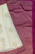 Load image into Gallery viewer, Banaras Georgette Saree with Paisley Buttis all over with Contrast Border,Paluu and Blouse-Off White
