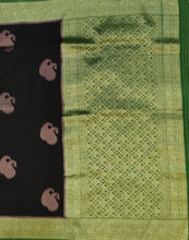 Load image into Gallery viewer, Banaras Georgette Saree with Paisley Buttis all over with Contrast Border,Paluu and Blouse- Black
