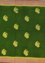 Load image into Gallery viewer, Banaras Georgette Saree with Paisley Buttis all over with Contrast Border,Paluu and Blouse- Dark Green
