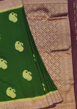 Load image into Gallery viewer, Banaras Georgette Saree with Paisley Buttis all over with Contrast Border,Paluu and Blouse- Dark Green
