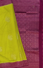 Load image into Gallery viewer, Banaras Georgette Saree with Paisley Buttis all over with Contrast Border,Paluu and Blouse- Lime Green
