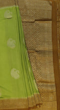 Load image into Gallery viewer, Banaras Georgette Saree with Paisley Buttis all over with Contrast Border,Pallu and Blouse- Light Green
