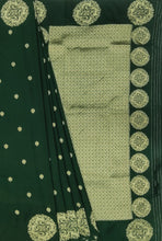 Load image into Gallery viewer, Banaras Georgette Borderless Saree with Zari Buttis all over,Self Color Border,Pallu and Blouse-Bottle Green Color
