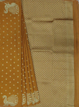 Load image into Gallery viewer, Banaras Georgette Borderless Saree with Zari Buttis all over,Self Color Border,PallLu and Blouse-Mustard Color
