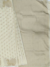 Load image into Gallery viewer, Banaras Georgette Borderless Saree with Zari Buttis all over,Self Color Border,Pallu and Blouse-Off White Color
