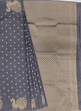 Load image into Gallery viewer, Banaras Georgette Borderless Saree with Zari Buttis all over,Self Color Border,Paluu and Blouse-Grey Color
