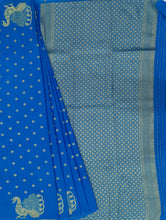 Load image into Gallery viewer, Banaras Georgette Borderless Saree with Zari Buttis all over,Self Color Border,Pallu and Blouse-Blue Color

