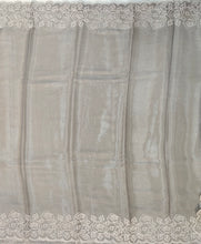 Load image into Gallery viewer, Designer Saree with Rice Stitch Embroidery on Crush Fabric-Grey color
