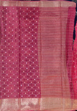 Load image into Gallery viewer, Banaras Crepe Saree with Thin Zari checks and Buttis,Self Color Border,Pallu and Contrast Butti Blouse.
