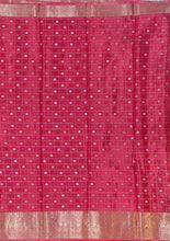 Load image into Gallery viewer, Banaras Crepe Saree with Thin Zari checks and Buttis,Self Color Border,Pallu and Contrast Butti Blouse.
