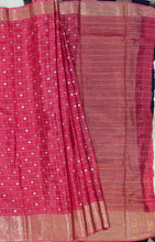 Load image into Gallery viewer, Banaras Crepe Saree with Thin Zari checks and Buttis,Self Color Border,Pallu and Contrast Butti Blouse.

