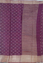 Load image into Gallery viewer, Banaras Crepe Saree with Thin Zari checks and Buttis,Self Color Border,Pallu and Contrast Butti Blouse.
