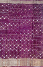 Load image into Gallery viewer, Banaras Crepe Saree with Thin Zari checks and Buttis,Self Color Border,Pallu and Contrast Butti Blouse.
