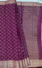 Load image into Gallery viewer, Banaras Crepe Saree with Thin Zari checks and Buttis,Self Color Border,Pallu and Contrast Butti Blouse.
