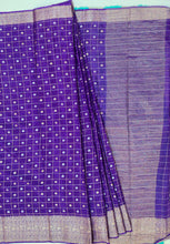 Load image into Gallery viewer, Banaras Crepe Saree with Thin Zari checks and Buttis,Self Color Border,Pallu and Contrast Butti Blouse.
