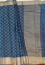 Load image into Gallery viewer, Banaras Crepe Saree with Thin Zari checks and Buttis,Self Color Border,Pallu and Contrast Butti Blouse.

