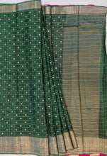Load image into Gallery viewer, Banaras Crepe Saree with Thin Zari checks and Buttis,Self Color Border,Pallu and Contrast Butti Blouse.
