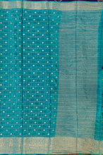 Load image into Gallery viewer, Banaras Crepe Saree with Thin Zari checks and Buttis,Self Color Border,Pallu and Contrast Butti Blouse.
