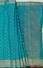Load image into Gallery viewer, Banaras Crepe Saree with Thin Zari checks and Buttis,Self Color Border,Pallu and Contrast Butti Blouse.
