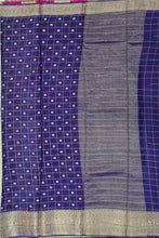 Load image into Gallery viewer, Banaras Crepe Saree with Thin Zari checks and Buttis,Self Color Border,Pallu and Contrast Butti Blouse.
