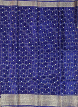 Load image into Gallery viewer, Banaras Crepe Saree with Thin Zari checks and Buttis,Self Color Border,Pallu and Contrast Butti Blouse.

