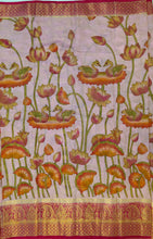 Load image into Gallery viewer, Semi Mysuru Crepe Saree with Kamalkari Printed Body,Contrast Border,Pallu and Blouse.

