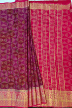 Load image into Gallery viewer, Semi Mysuru Crepe Saree with Kamalkari Printed Body,Contrast Border,Pallu and Blouse.
