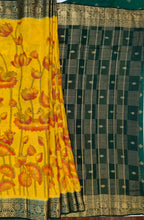 Load image into Gallery viewer, Semi Mysuru Crepe Saree with Kamalkari Printed Body,Contrast Border,Pallu and Blouse.
