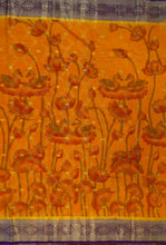 Load image into Gallery viewer, Semi Mysuru Crepe Saree with Kamalkari Printed Body,Contrast Border,Pallu and Blouse.
