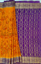 Load image into Gallery viewer, Semi Mysuru Crepe Saree with Kamalkari Printed Body,Contrast Border,Pallu and Blouse.
