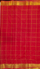 Load image into Gallery viewer, Semi Mysuru Crepe Saree in all over checks-self color comes with beautiful checks blouse-RED
