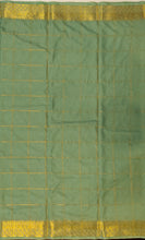 Load image into Gallery viewer, Semi Mysuru Crepe Saree in all over checks-self color comes with beautiful checks blouse-GREEN
