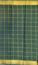 Load image into Gallery viewer, Semi Mysuru Crepe Saree in all over checks-self color comes with beautiful checks blouse-GREEN

