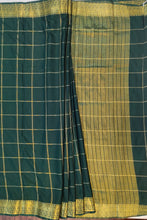 Load image into Gallery viewer, Semi Mysuru Crepe Saree in all over checks-self color comes with beautiful checks blouse-GREEN
