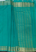Load image into Gallery viewer, Semi Mysuru Crepe Saree in all over checks-self color comes with beautiful sequence blouse-GREEN COLOR
