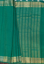 Load image into Gallery viewer, Semi Mysuru Crepe Saree in all over checks-self color comes with beautiful sequence blouse-CHUTNEY GREEN
