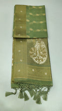 Load image into Gallery viewer, Banaras Chanderi Saree with Self Colored Border,Sequence Pallu and Blouse-CHUTNEY  GREEN COLOUR (Copy)

