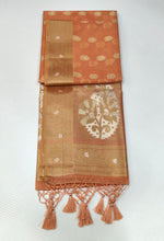Load image into Gallery viewer, Banaras Chanderi Saree with Self Colored Border,Sequence Pallu and Blouse-PEACH COLOR VARIANT

