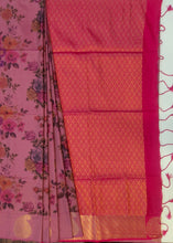 Load image into Gallery viewer, Digital print soft silk borderless floral digital print all over Saree contrast Color Border,Pallu and Blouse.
