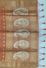 Load image into Gallery viewer, Banaras Chanderi Saree with Self Colored Border,Sequence Pallu and Blouse-PEACH COLOR VARIANT
