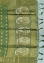 Load image into Gallery viewer, Banaras Chanderi Saree with Self Colored Border,Sequence Pallu and Blouse-CHUTNEY  GREEN COLOUR (Copy)

